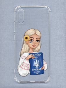 Чохол з потовщеними кутами на Xiaomi Redmi 9A патріотичний дизайн Дівчина з паспортом принт 13