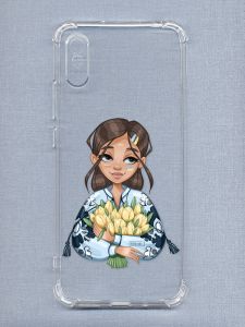 Чохол з потовщеними кутами на Xiaomi Redmi 9A патріотичний дизайн Дівчина з тюльпанами принт 22
