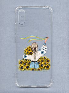 Чохол з потовщеними кутами на Xiaomi Redmi 9A :: Дівчина зі стрічкою (патріотичний принт 25)