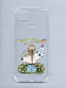 Чохол з потовщеними кутами на Xiaomi Redmi 9C патріотичний дизайн Дівчина зі стрічкою принт 17