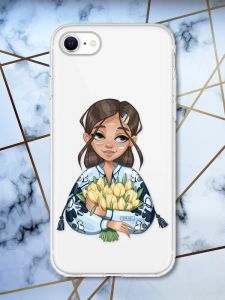 Прозорий чохол на iPhone 7 / 8 / SE 2020 патріотичний дизайн Дівчина з тюльпанами принт 22