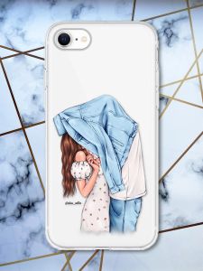 Прозорий чохол на iPhone 7 / 8 / SE 2020 рельєфний дизайн Поцілунок принт 33