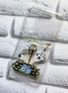 Прозорий чохол на Samsung Galaxy S21 (G991) з патріотичним дизайном "Дівчина зі стрічкою" принт 17