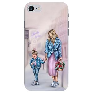 Чохол на iPhone 7 / 8 рельєфний дизайн Мама і донька принт 56