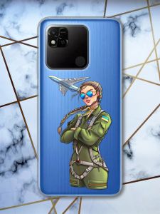 Прозорий чохол на Xiaomi Redmi 10A патріотичний дизайн Дівчина-пілот принт 6