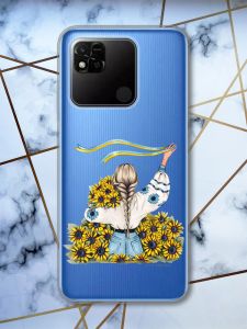 Прозорий чохол на Xiaomi Redmi 10A патріотичний дизайн Дівчина зі стрічкою принт 25
