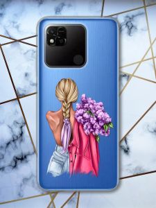 Прозорий чохол на Xiaomi Redmi 10A рельєфний дизайн Дівчина з бузком принт 7