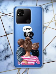 Прозорий чохол на Xiaomi Redmi 10A рельєфний дизайн Супер Мама принт 29