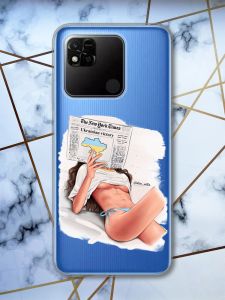 Прозорий чохол на Xiaomi Redmi 10A рельєфний дизайн Дівчина з газетою принт 31
