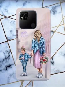 Чохол на Xiaomi Redmi 10A рельєфний дизайн Мама і донька принт 56