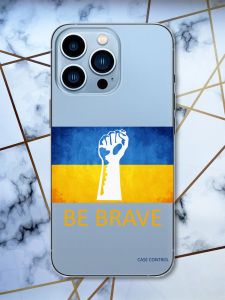 Прозорий чохол на Apple iPhone 13 Pro Max патріотичний дизайн Мужність Україна принт 42