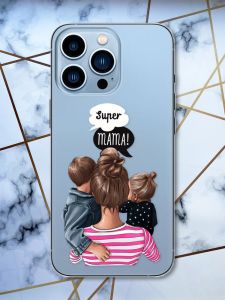 Прозорий чохол на Apple iPhone 13 Pro Max рельєфний дизайн Супер Мама принт 29