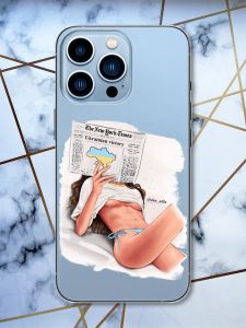 Прозорий чохол на Apple iPhone 13 Pro Max рельєфний дизайн Дівчина з газетою принт 31