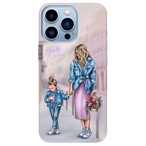 Чохол на Apple iPhone 13 Pro Max рельєфний дизайн Мама і донька принт 56