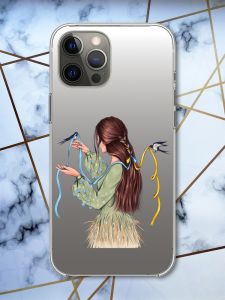 Прозорий чохол на iPhone 12 Pro Max патріотичний дизайн Дівчина з ластівками принт 16