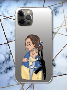 Прозорий чохол на iPhone 12 Pro Max патріотичний дизайн Дівчина з автоматом принт 20