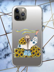 Прозорий чохол на iPhone 12 Pro Max патріотичний дизайн Дівчина зі стрічкою принт 25
