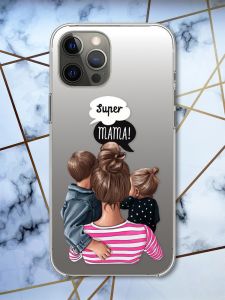 Прозорий чохол на iPhone 12 Pro Max рельєфний дизайн Супер Мама принт 29