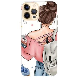Чохол на iPhone 12 Pro Max рельєфний дизайн Дівчина з рюкзаком принт 30
