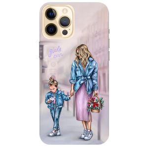 Чохол на iPhone 12 Pro Max рельєфний дизайн Мама і донька принт 56