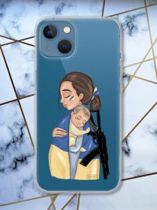 Прозорий чохол для Apple iPhone 13 патріотичний дизайн Дівчина з автоматом принт 20