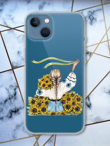 Прозорий чохол для Apple iPhone 13 патріотичний дизайн Дівчина зі стрічкою принт 25