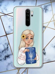 Прозорий чохол на Xiaomi Redmi Note 8 Pro патріотичний дизайн Дівчина з паспортом принт 13