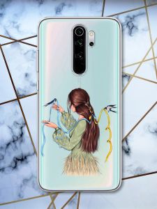 Прозорий чохол на Xiaomi Redmi Note 8 Pro патріотичний дизайн Дівчина з ластівками принт 16