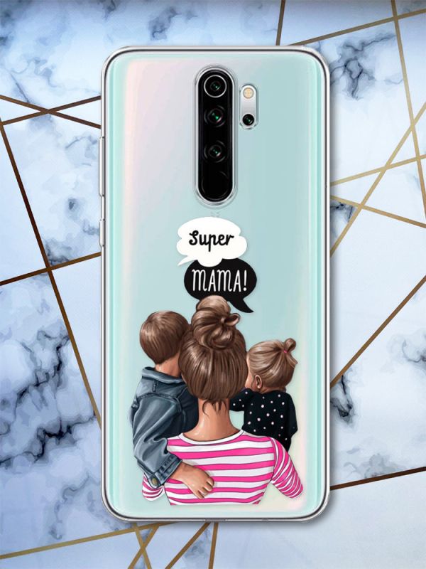 Прозорий чохол на Xiaomi Redmi Note 8 Pro рельєфний дизайн Супер Мама принт 29