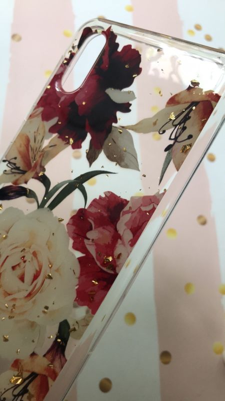 Силіконовий чохол з блискітками для Samsung Galaxy A10 (2019) A105 Квіти на прозорому