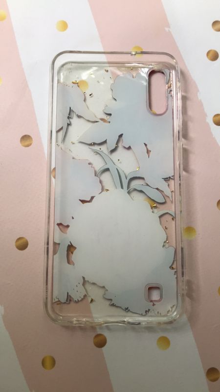 Силіконовий чохол з блискітками для Samsung Galaxy A10 (2019) A105 Квіти на прозорому