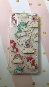 Силіконовий чохол з блискітками для Samsung Galaxy A10 (2019) A105 Єдинороги на прозорому