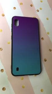 Силіконовий чохол Glass case зі скляною задньою панеллю для Samsung Galaxy A10 (2019) A105 Фіолетово-блакитний