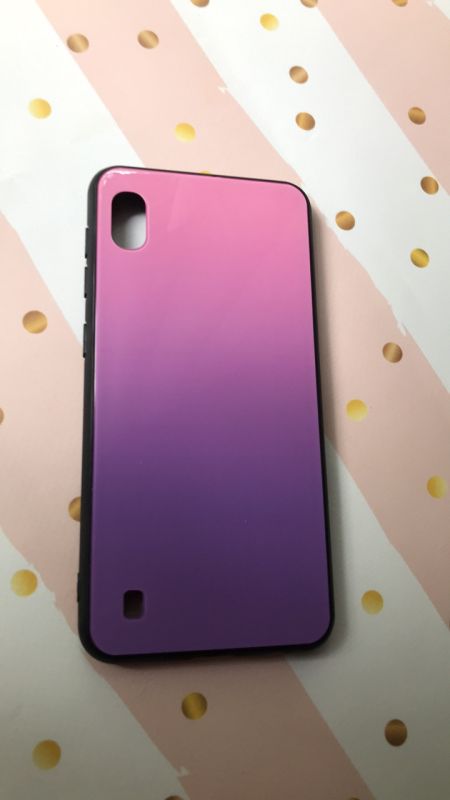 Силіконовий чохол Glass case зі скляною задньою панеллю для Samsung Galaxy A10 (2019) A105 Рожево-фіолетовий