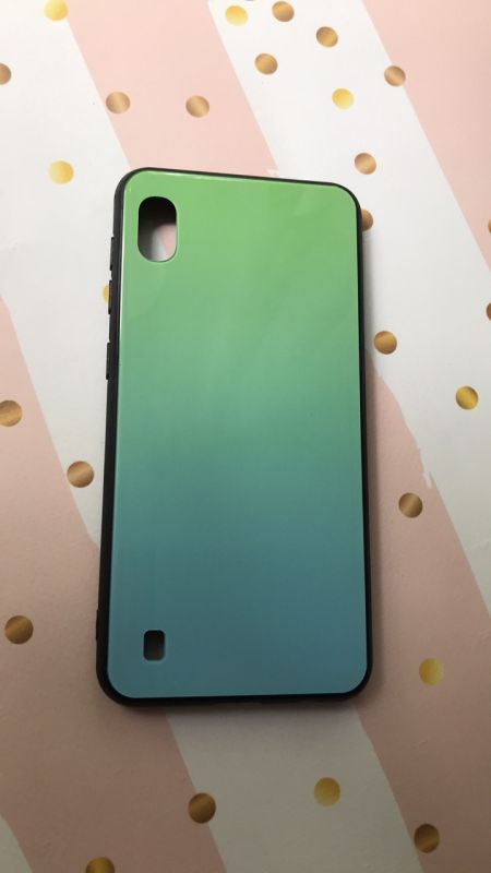 Силіконовий чохол Glass case зі скляною задньою панеллю для Samsung Galaxy A10 (2019) A105 Зелено-блакитний