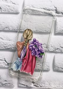 Чохол з потовщеними кутами на Xiaomi Redmi 9A  рельєфний дизайн Дівчина з бузком принт 7