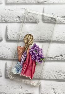 Чохол з потовщеними кутами на Samsung A12 рельєфний дизайн Дівчина з бузком принт 7