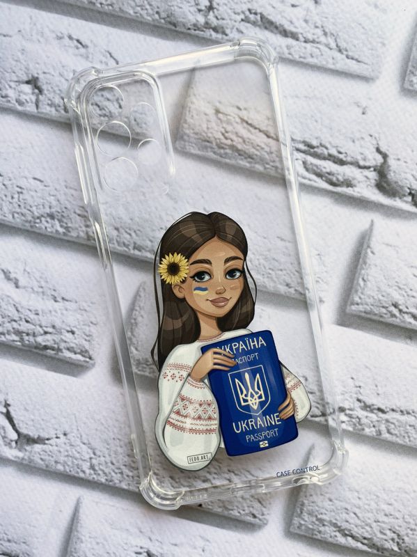 Чохол з потовщеними кутами на Samsung A23 4g патріотичний дизайн Дівчина з паспортом принт 12