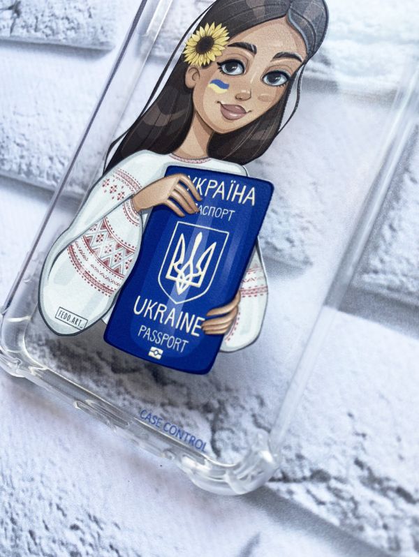 Чохол з потовщеними кутами на Samsung A23 4g патріотичний дизайн Дівчина з паспортом принт 12