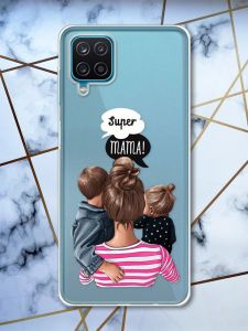 Прозорий чохол на Samsung A12 4G рельєфний дизайн Супер Мама принт 29