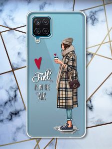 Прозорий чохол на Samsung A12 4G рельєфний дизайн Дівчина з кавою принт 59