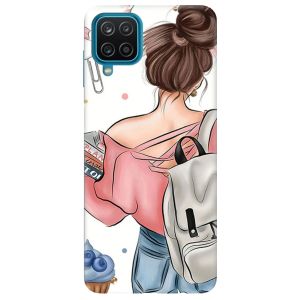 Чохол на Samsung A12 4G рельєфний дизайн Дівчина з рюкзаком принт 30