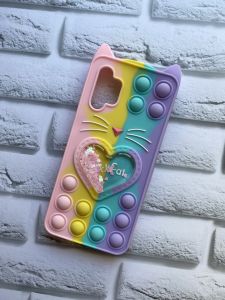 Чохол Антистрес Поп-Іт Pop It для Samsung Galaxy A32 5G Поп іт Котик із серцем Рожево-фіол.