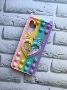 Чохол Попіт Антистресс Поп-Ит Pop It  для Samsung Galaxy A13 4G Поп ит Котик с сердечком Рожево-фіол.