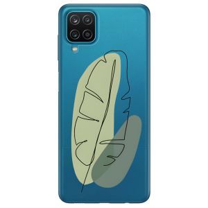 Прозорий чохол на Samsung A12 4G рельєфний дизайн Листочок принт 65