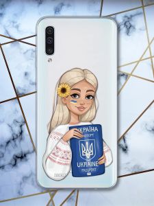 Прозорий чохол на Samsung Galaxy А50 (2019) А505  патріотичний дизайн Дівчина з паспортом принт 13