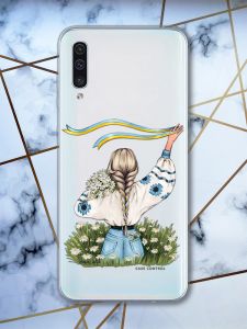 Прозорий чохол на Samsung Galaxy А50 (2019) А505  патріотичний дизайн Дівчина зі стрічкою принт 17