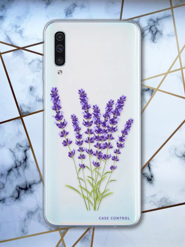 Прозорий чохол на Samsung Galaxy А50 (2019) А505  рельєфний дизайн Лаванда принт 28