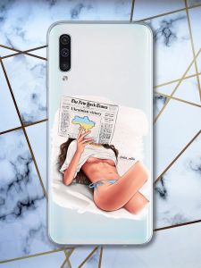 Прозорий чохол на Samsung Galaxy А50 (2019) А505  рельєфний дизайн Дівчина з газетою принт 31