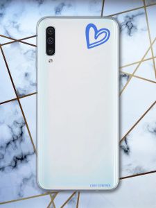 Прозорий чохол на Samsung Galaxy А50 (2019) А505  рельєфний дизайн Сердечко синє принт 48